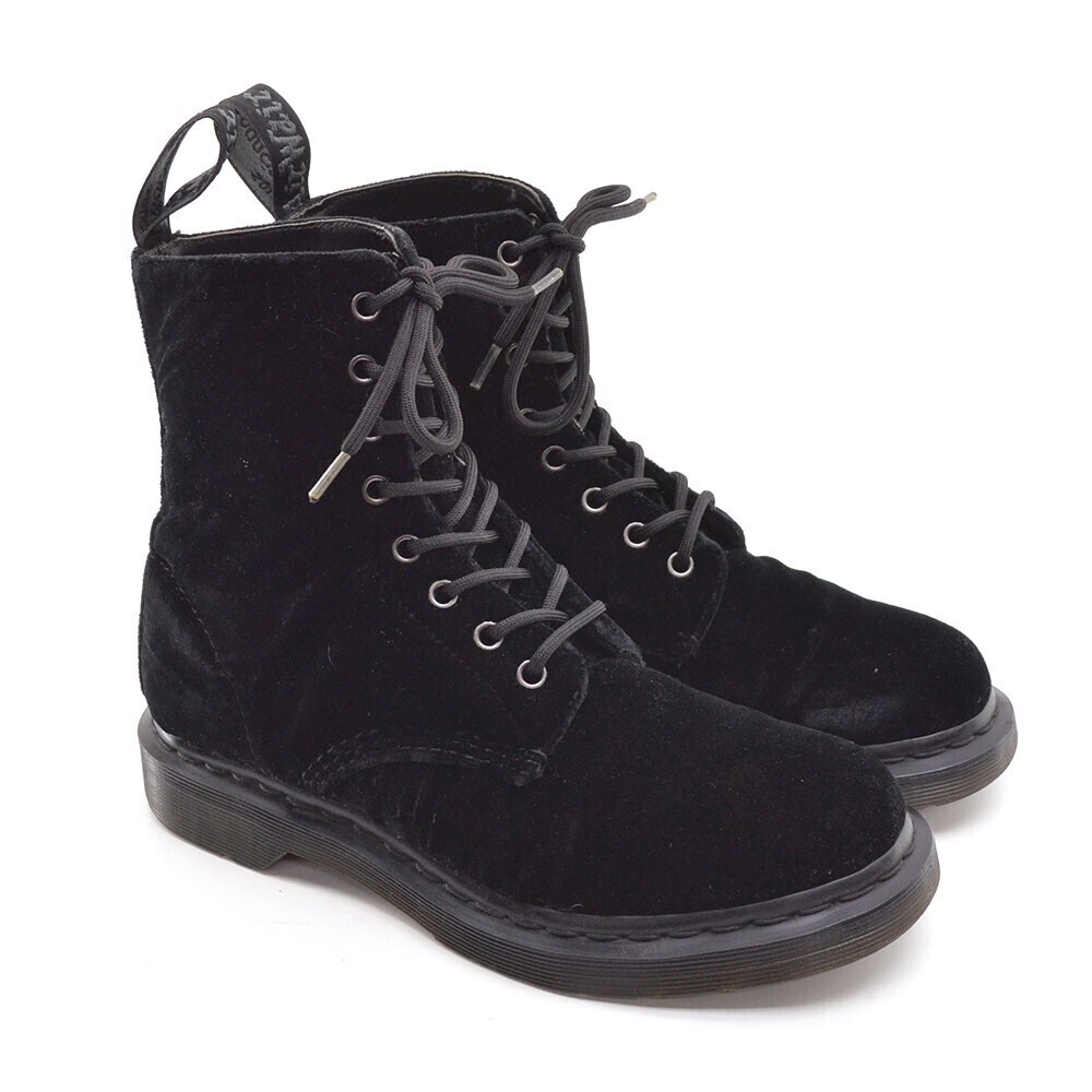 Dr Martens Page Mono Black Velvet Combat Boot 39 / 8